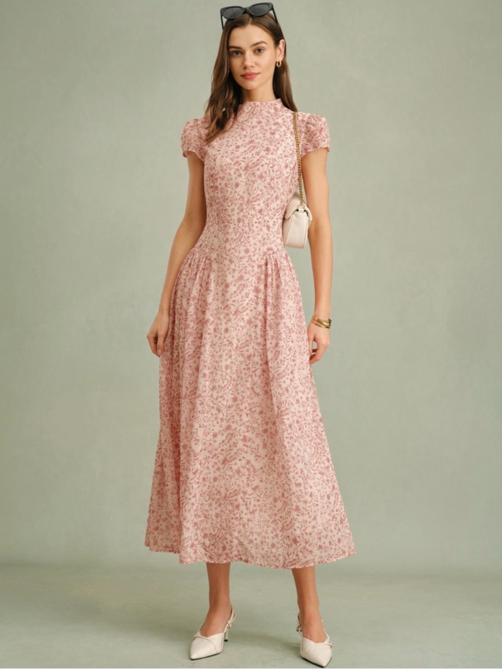 Pink Mock Neck Floral Maxi Dress